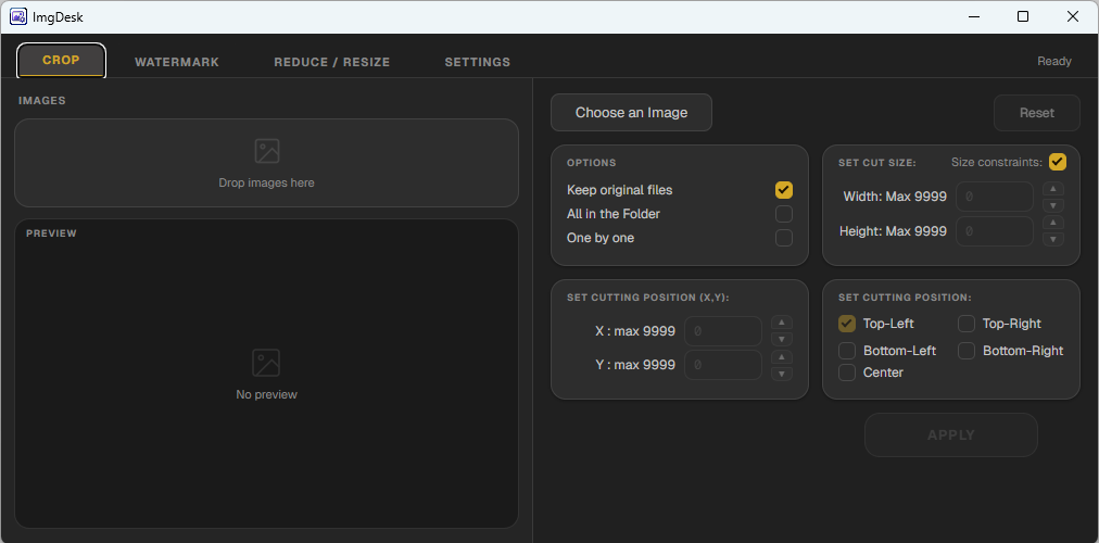 ImgDesk Crop tab — main page overview