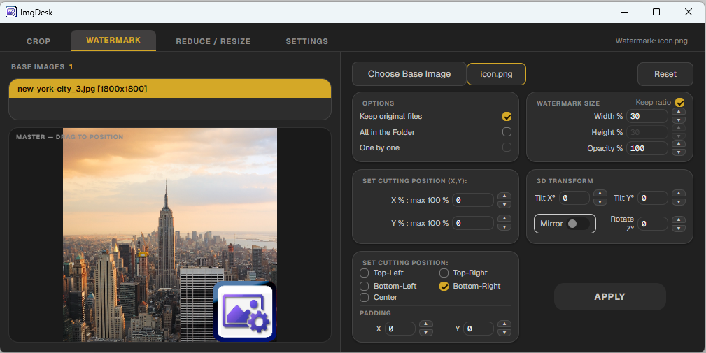 Selecting source image and watermark image