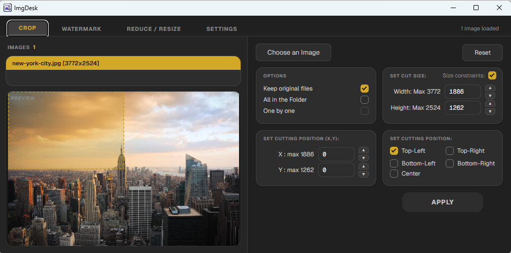 Image selected in crop tool