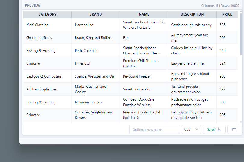 Preview table