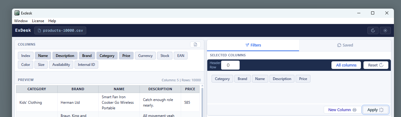 Select columns