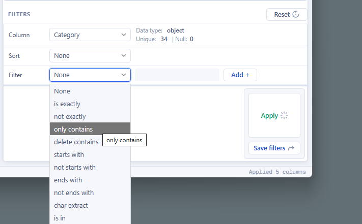 Select filter types
