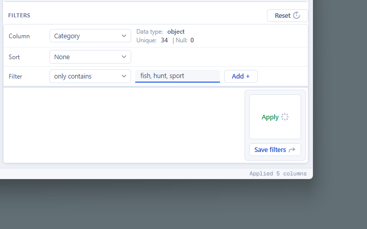 Enter filter values