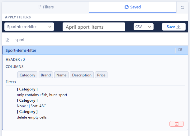 Preview saved filter