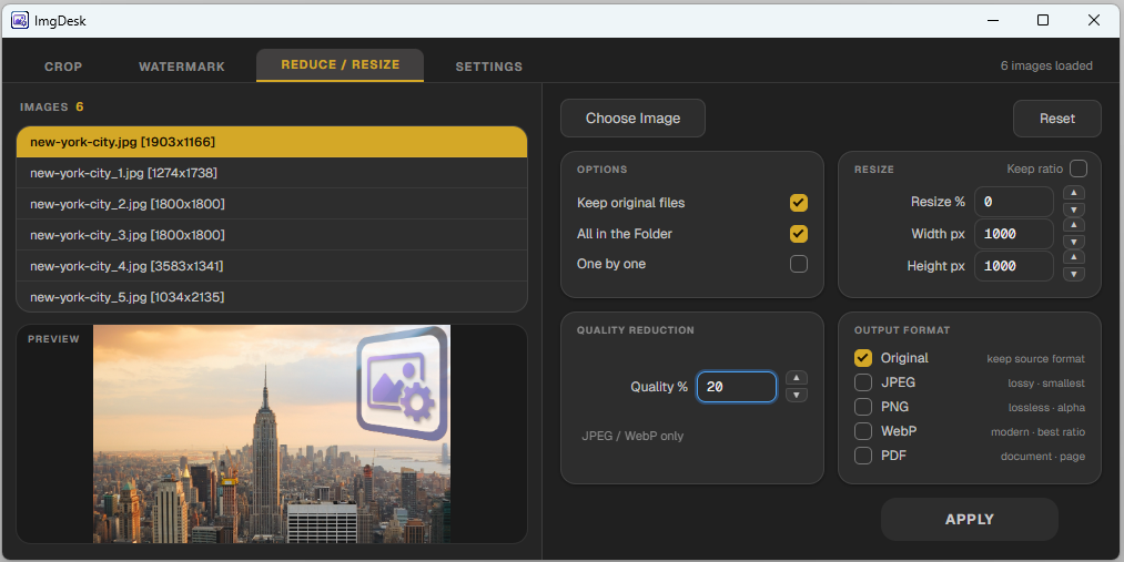 Setting quality reduction slider