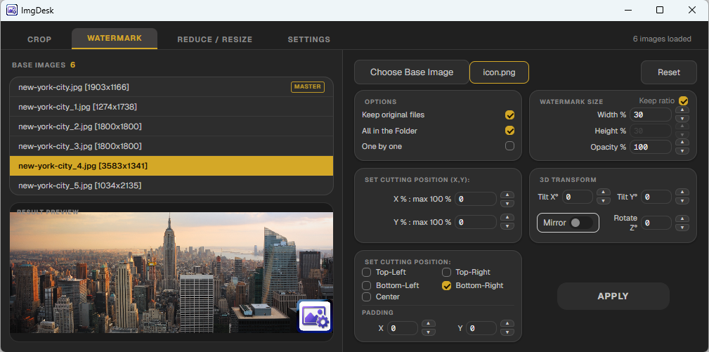 Previewing watermark on other images in the folder